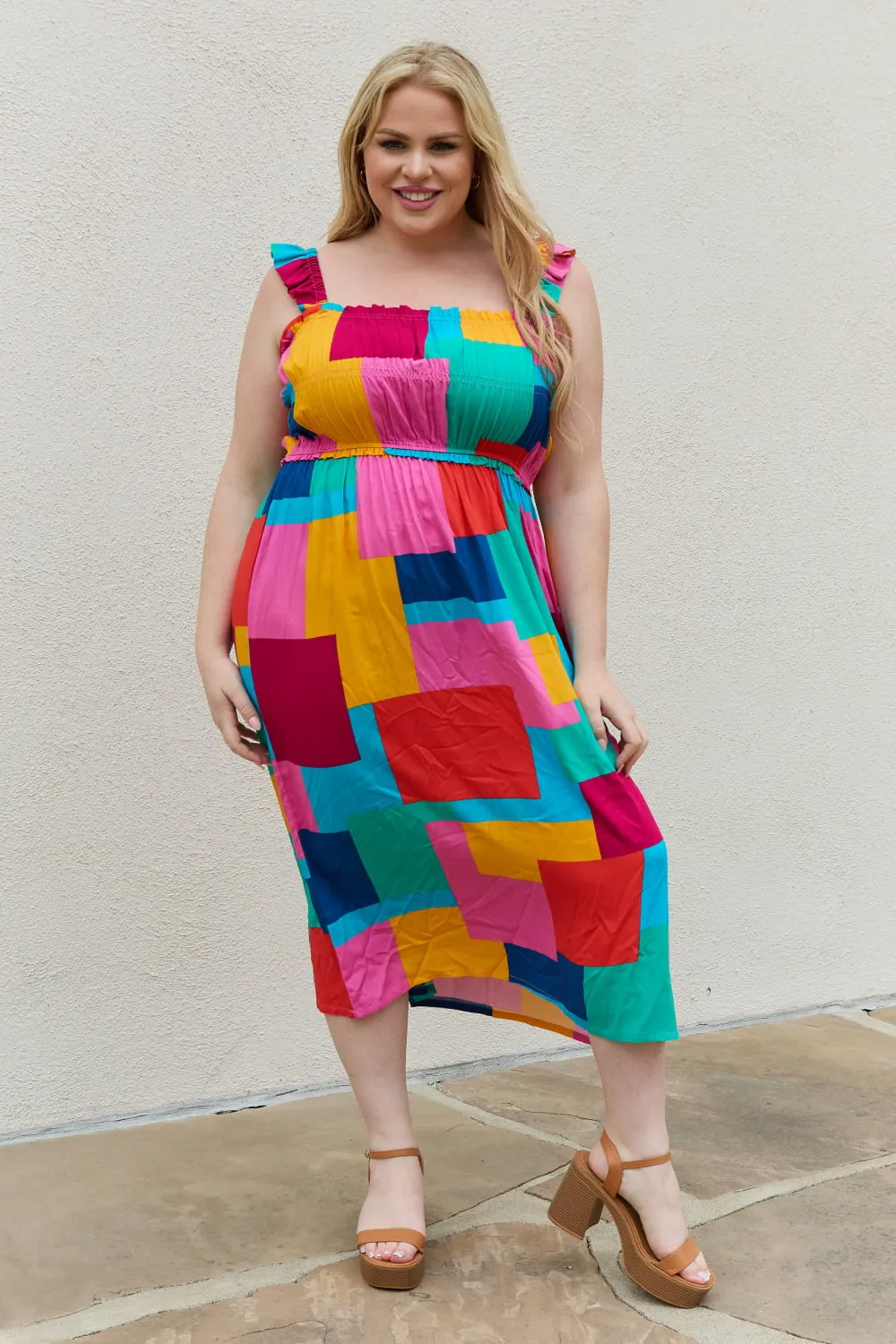 And The Why Multicolored Square Print Summer Dress