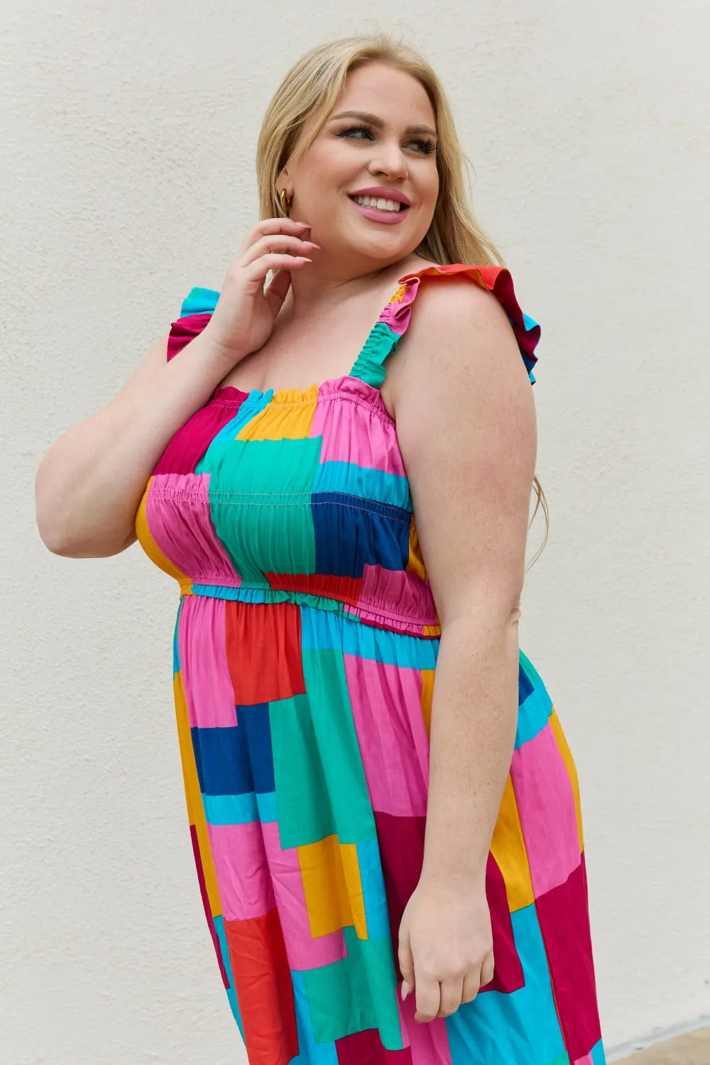 And The Why Multicolored Square Print Summer Dress