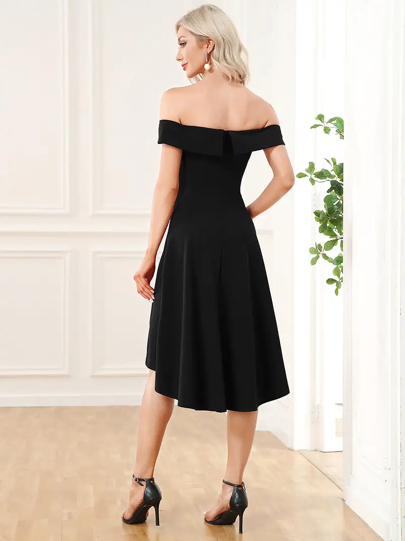 Asymmetrical Off Shoulder A Line Dress  AE00056