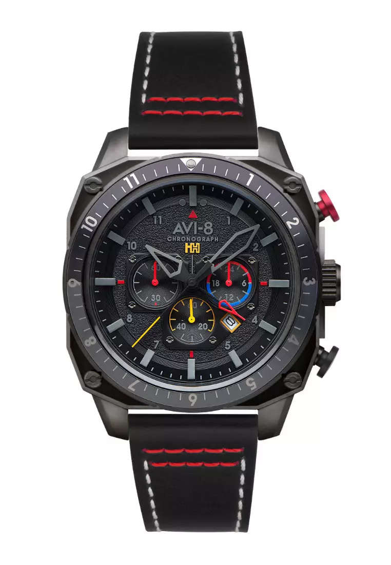 AVI-8 AVI-8 Men's 43mm Hawker Hunter Atlas Dual Time Chronograph Watch With Black Leather Strap AV-4100