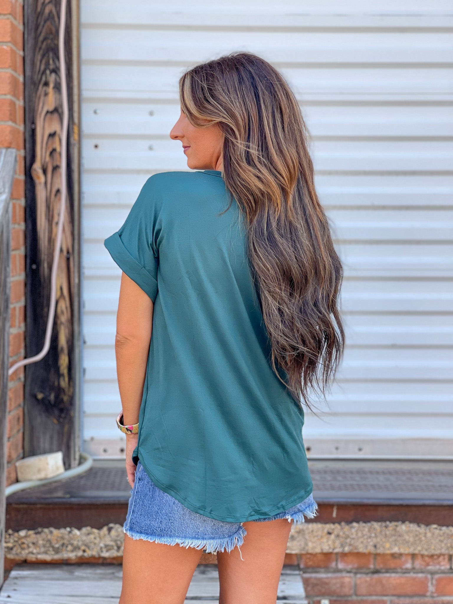 Basic V Neck Top - Hunter Green