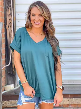 Basic V Neck Top - Hunter Green