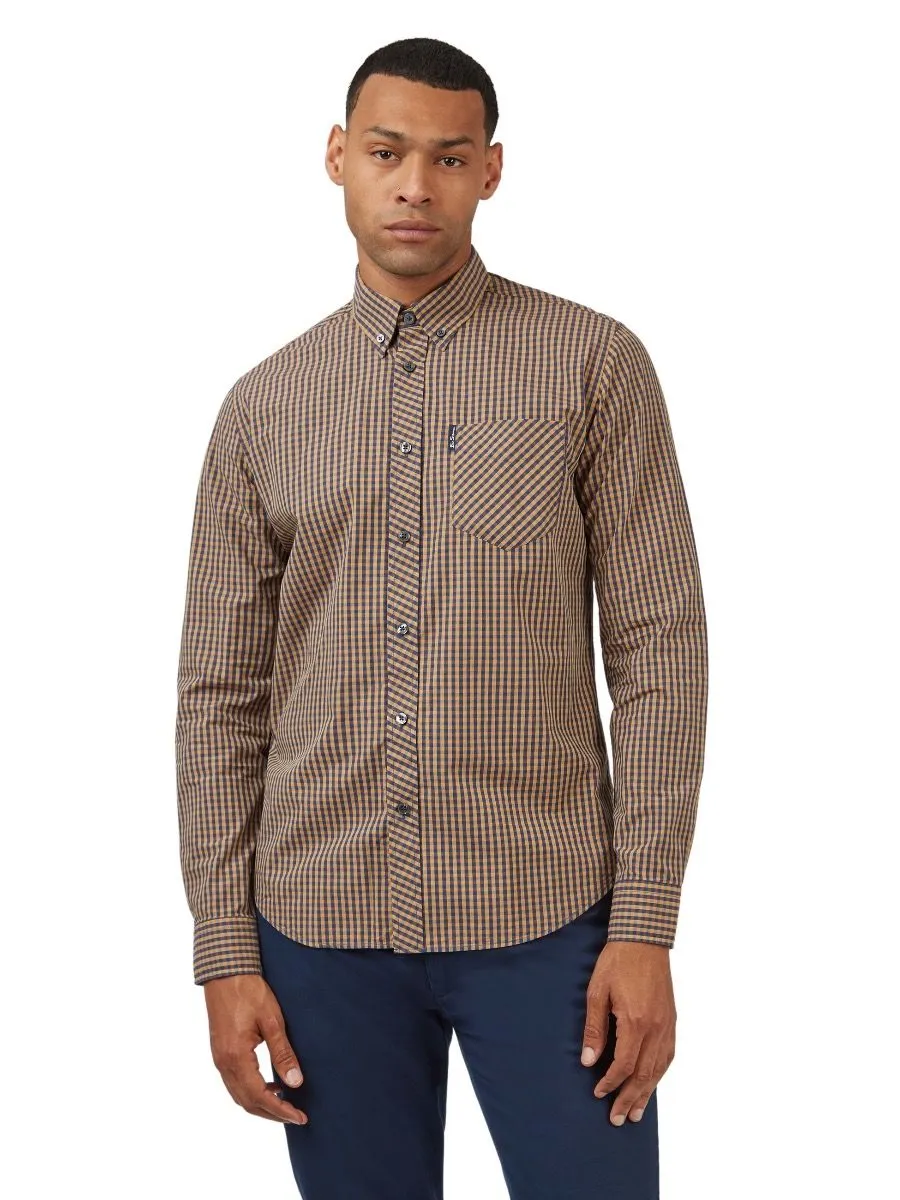 Ben Sherman Gingham Check Long Sleeve Shirt Ochre