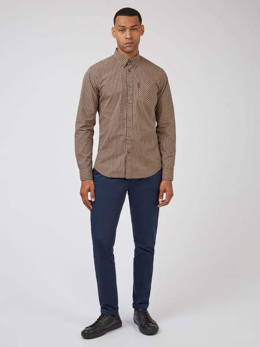 Ben Sherman Gingham Check Long Sleeve Shirt Ochre