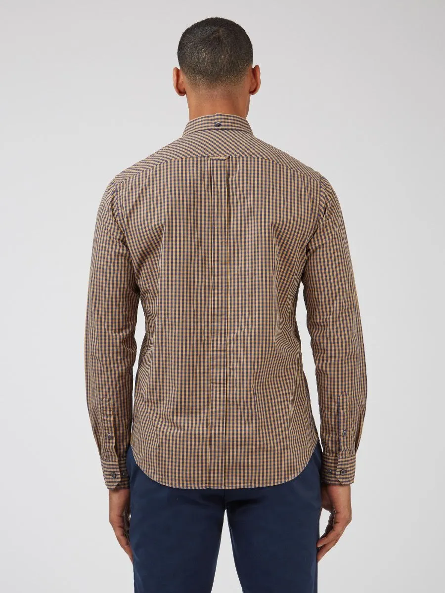 Ben Sherman Gingham Check Long Sleeve Shirt Ochre