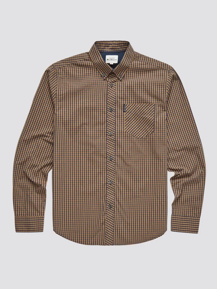 Ben Sherman Gingham Check Long Sleeve Shirt Ochre