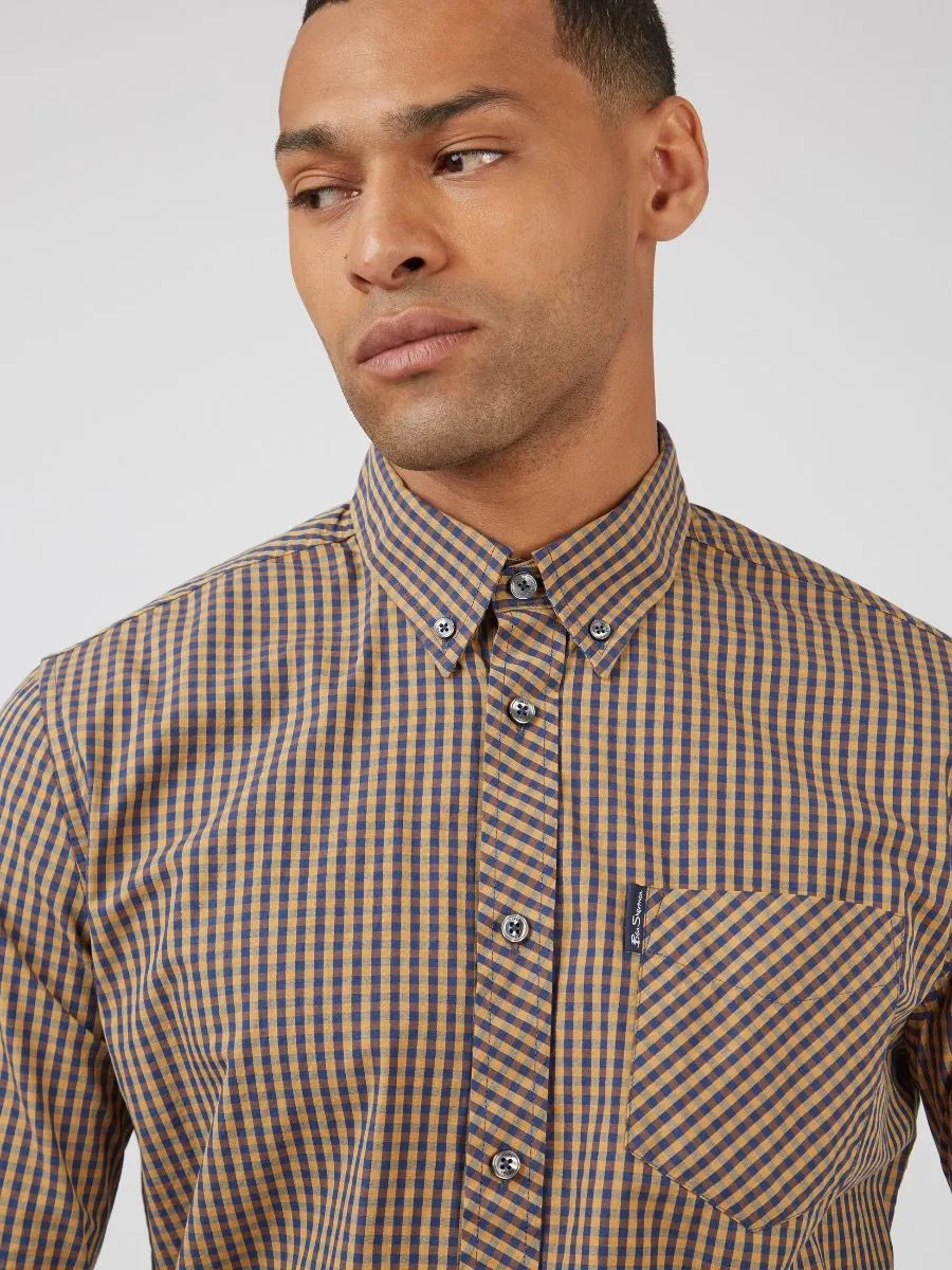 Ben Sherman Gingham Check Long Sleeve Shirt Ochre