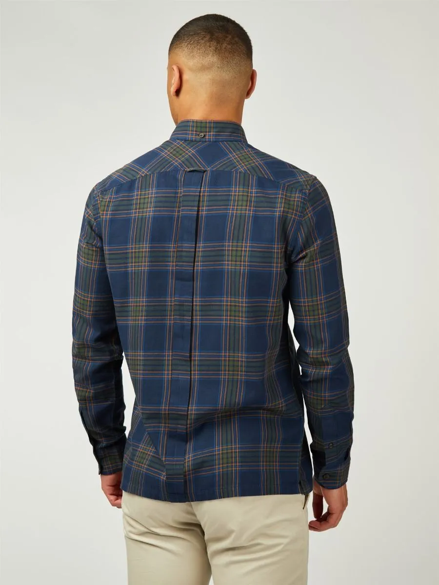 Ben Sherman Long Sleeve Grid Check Shirt Dark Navy