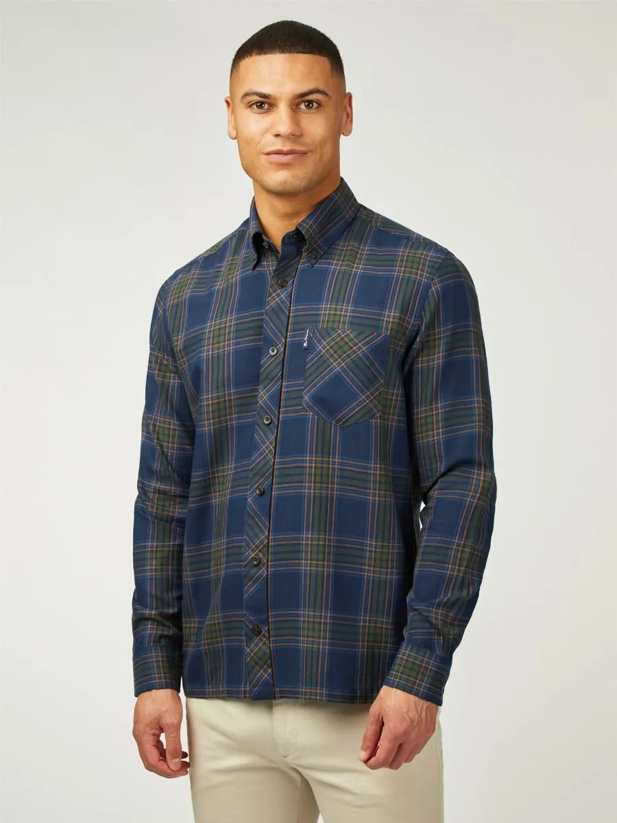 Ben Sherman Long Sleeve Grid Check Shirt Dark Navy