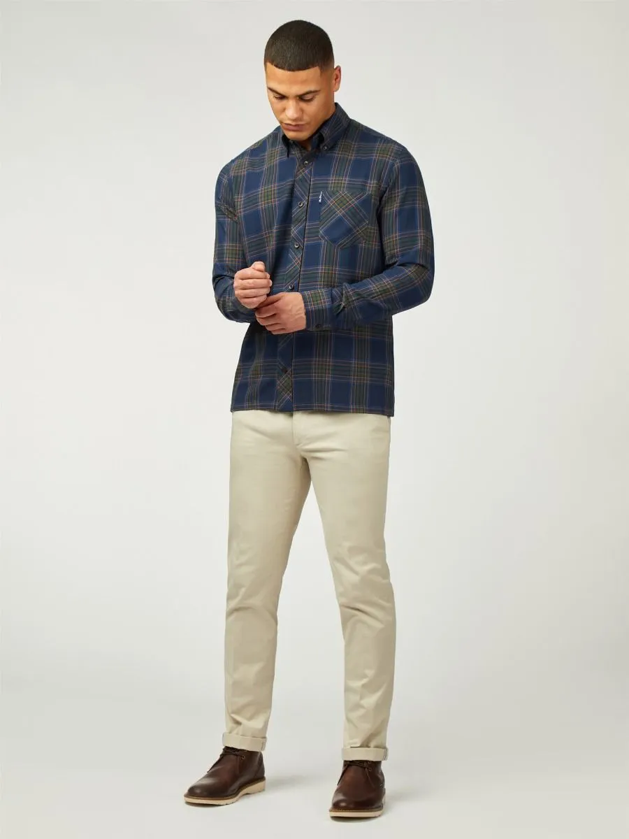 Ben Sherman Long Sleeve Grid Check Shirt Dark Navy