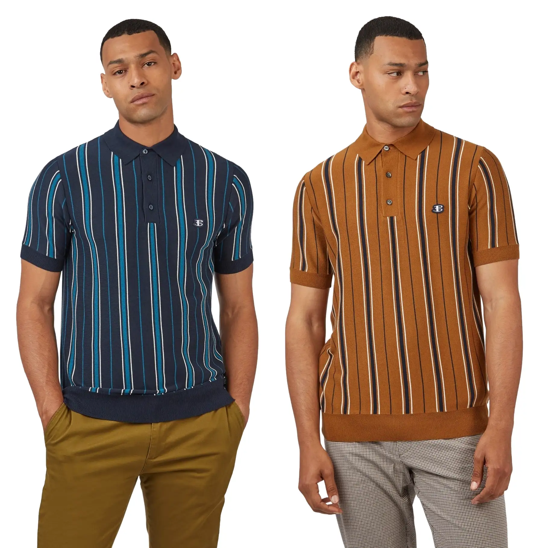 Ben Sherman Mens All Over Stripe Knit Polo Shirt