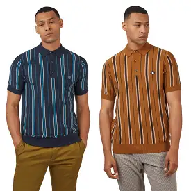 Ben Sherman Mens All Over Stripe Knit Polo Shirt