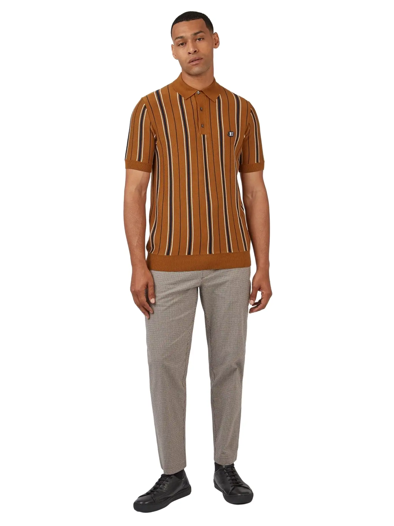 Ben Sherman Mens All Over Stripe Knit Polo Shirt