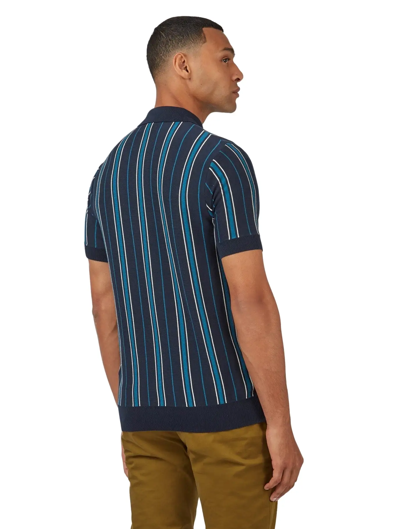 Ben Sherman Mens All Over Stripe Knit Polo Shirt