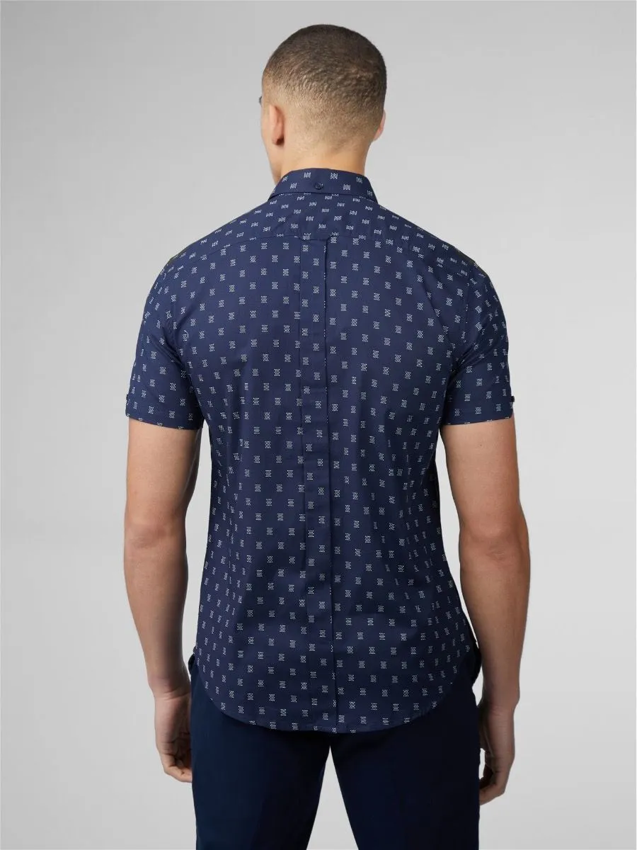 Ben Sherman Short Sleeve Geo Print Stipple Shirt Dark Navy