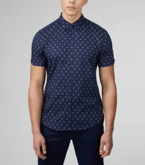 Ben Sherman Short Sleeve Geo Print Stipple Shirt Dark Navy