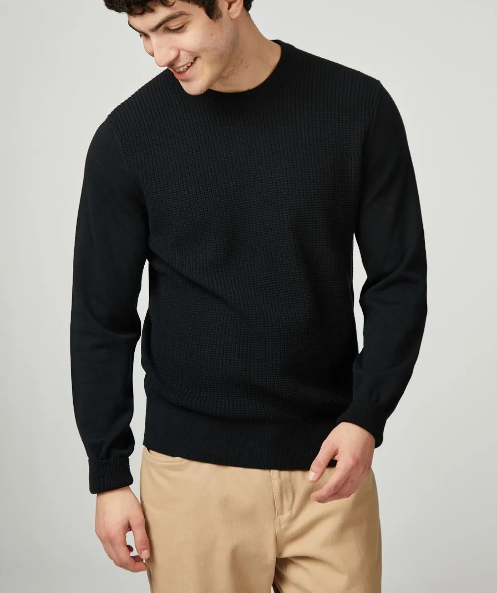 Ben Sherman Textured Front Crew Neck Jumper Black