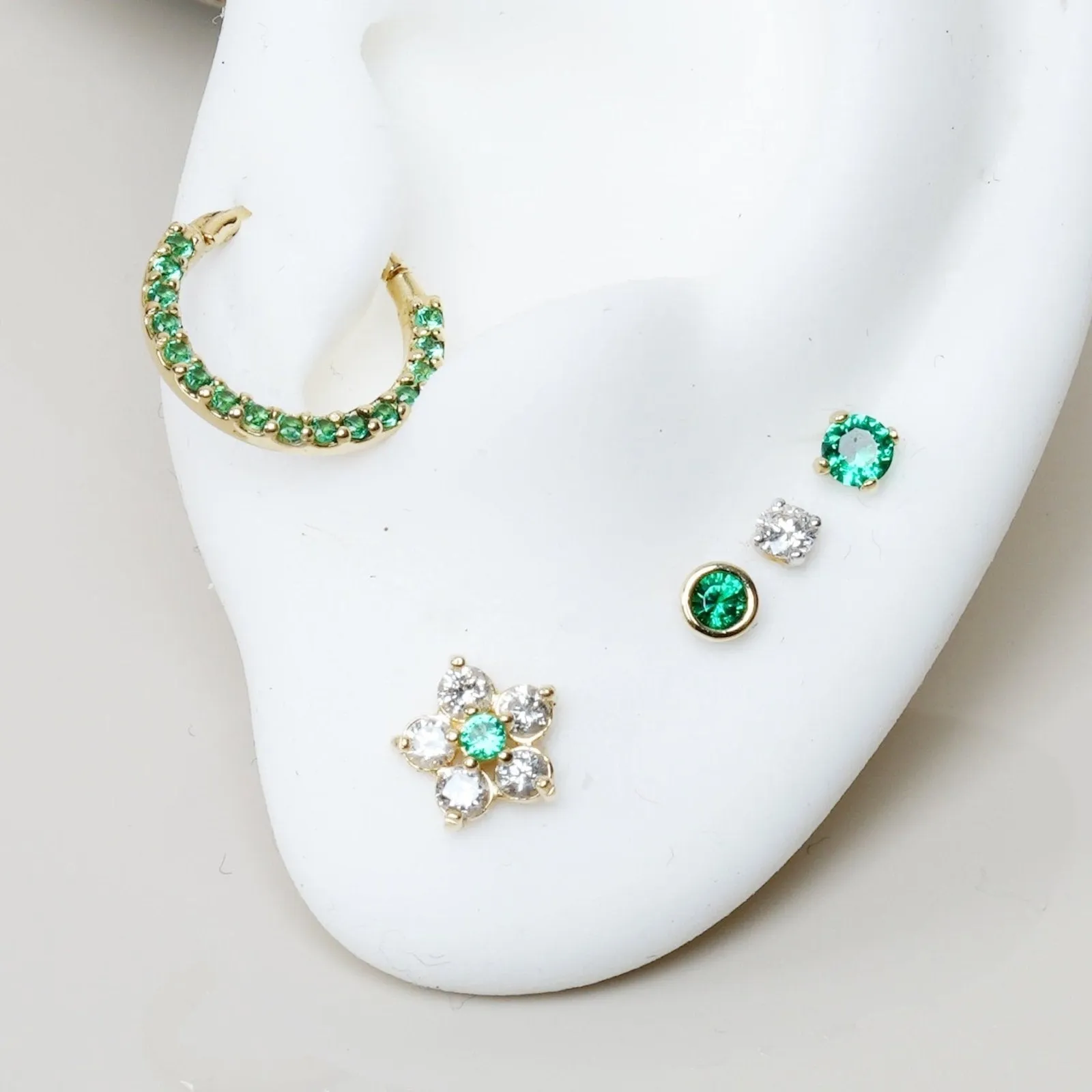 Bezel Set Emerald Flat Back Stud