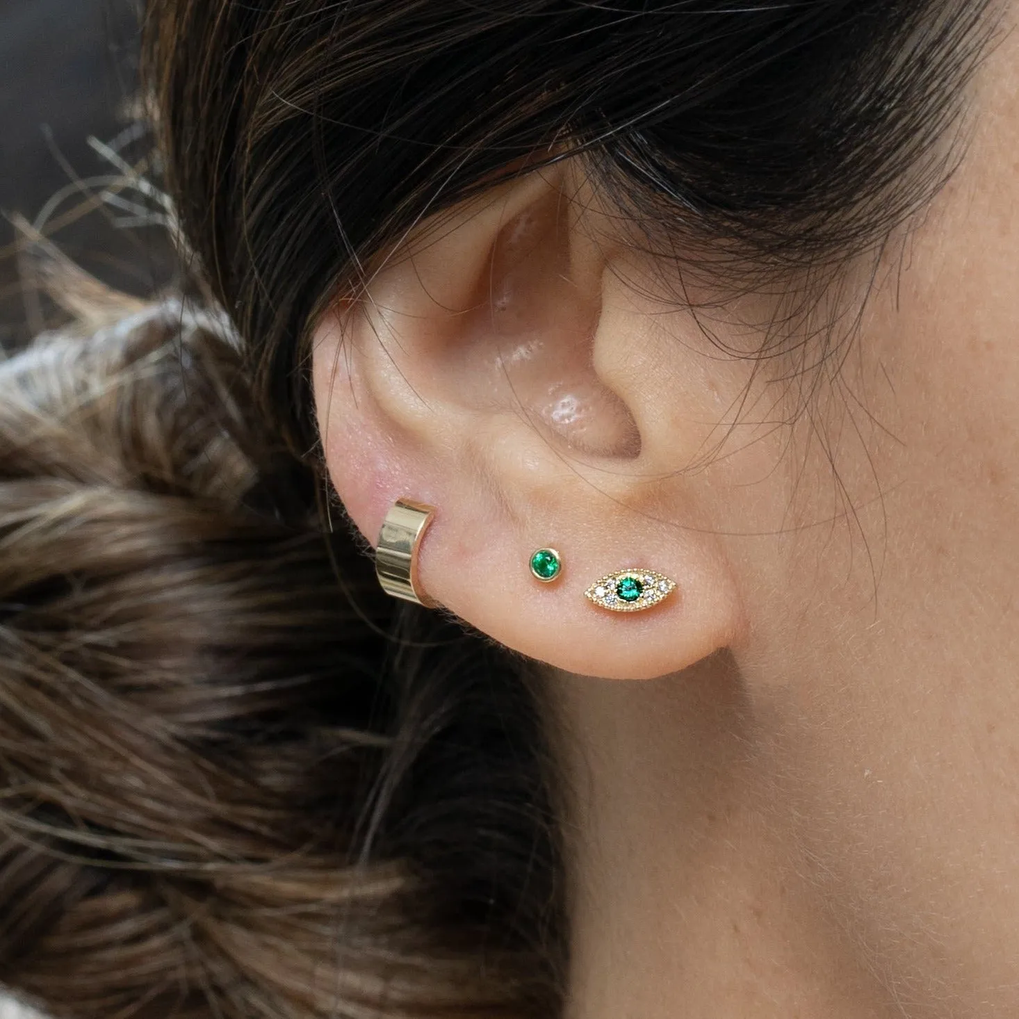 Bezel Set Emerald Flat Back Stud