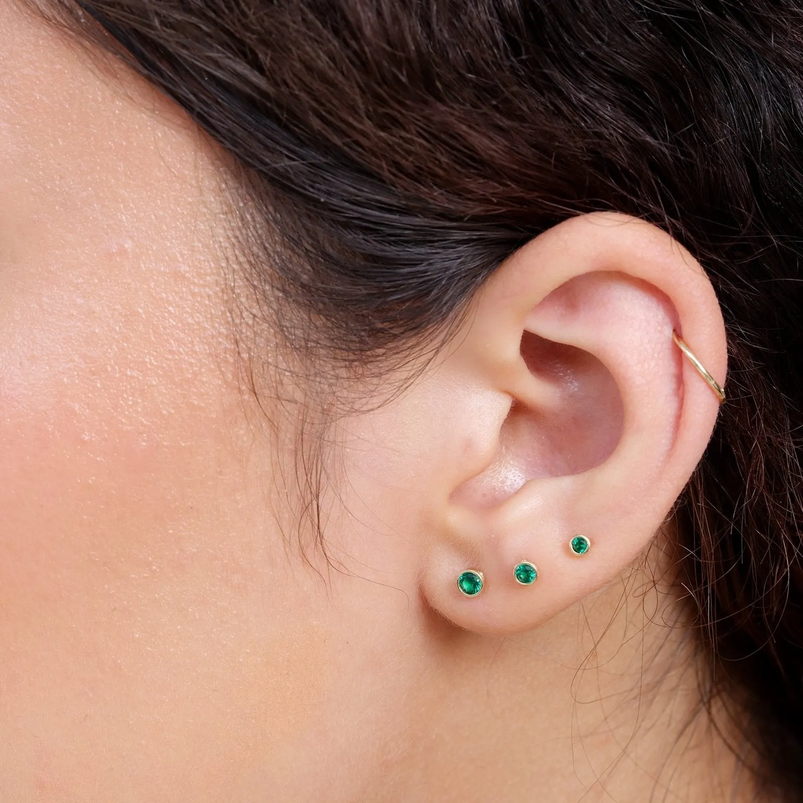 Bezel Set Emerald Flat Back Stud