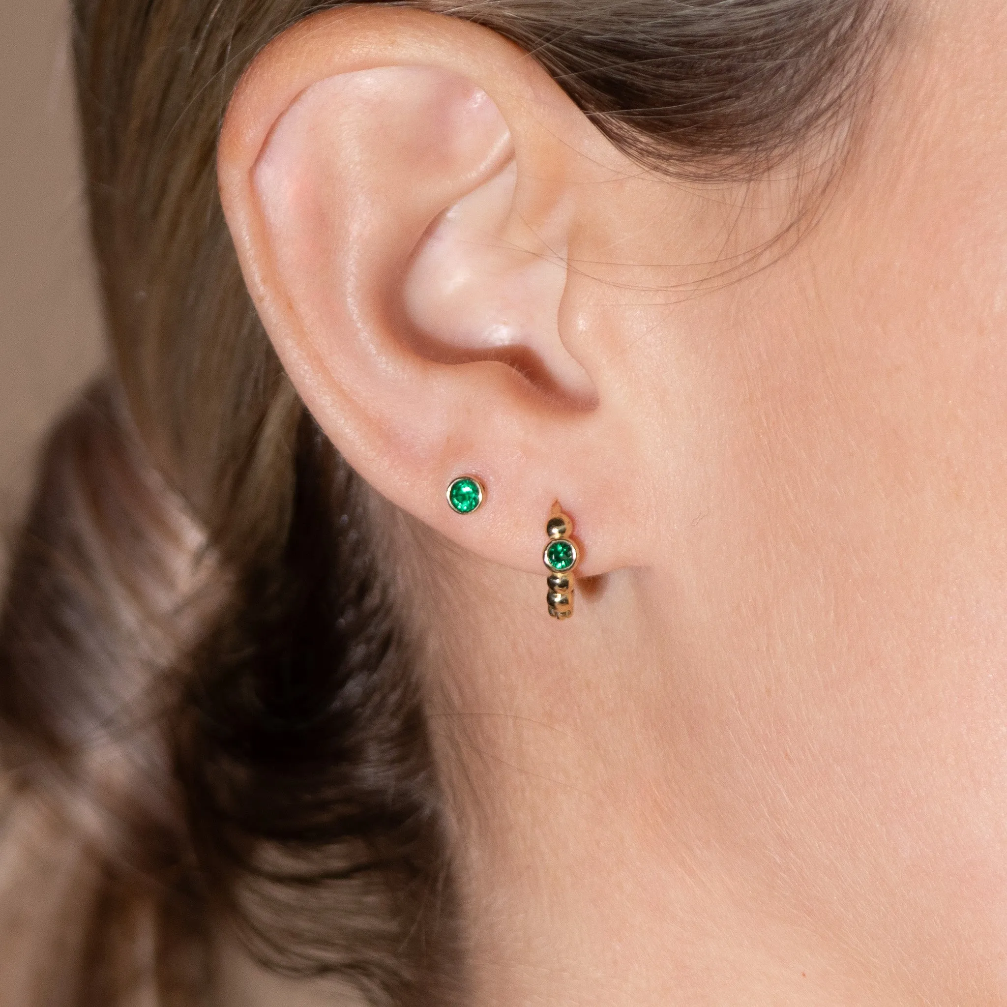 Bezel Set Emerald Flat Back Stud