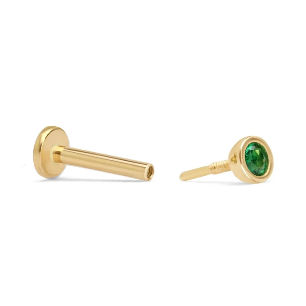 Bezel Set Emerald Flat Back Stud