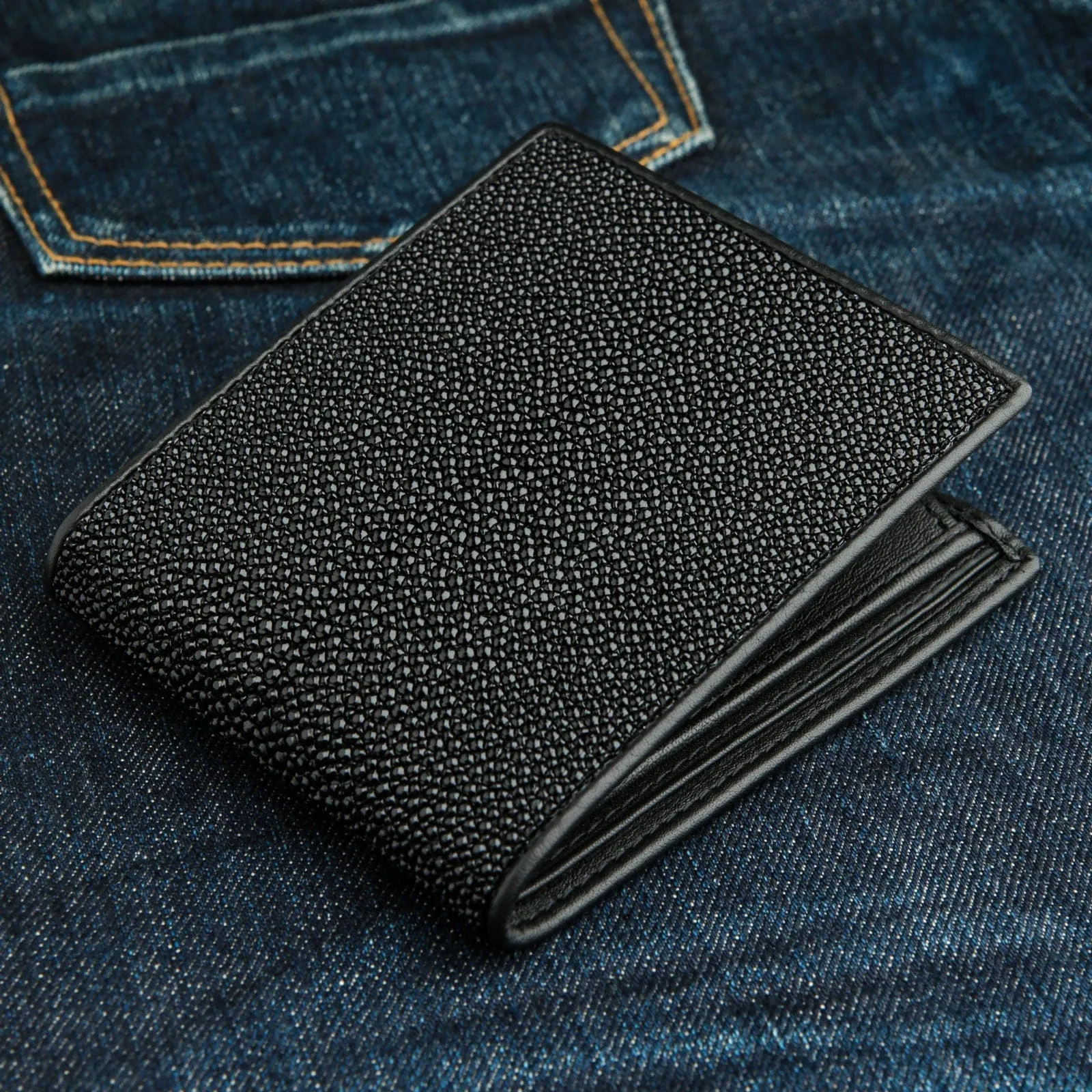 Black Long White Pearl Stingray Leather Men's Wallet