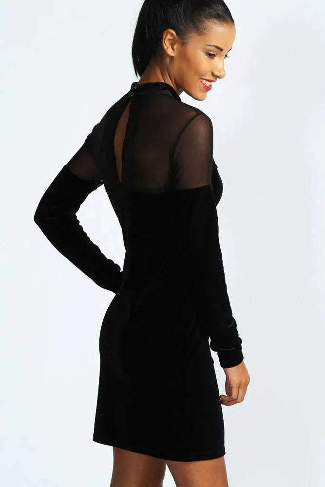 Black Velvet Sweetheart Neck Bodycon Dress