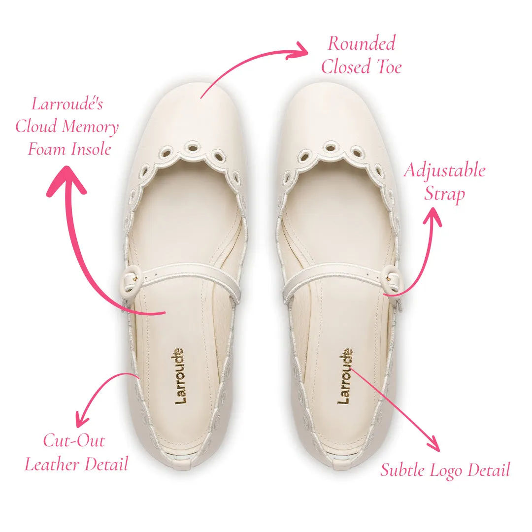 Blair Broderie Ballet Flat In Ivory Leather