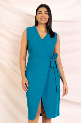 Blue Sleeveless Wrap Dress