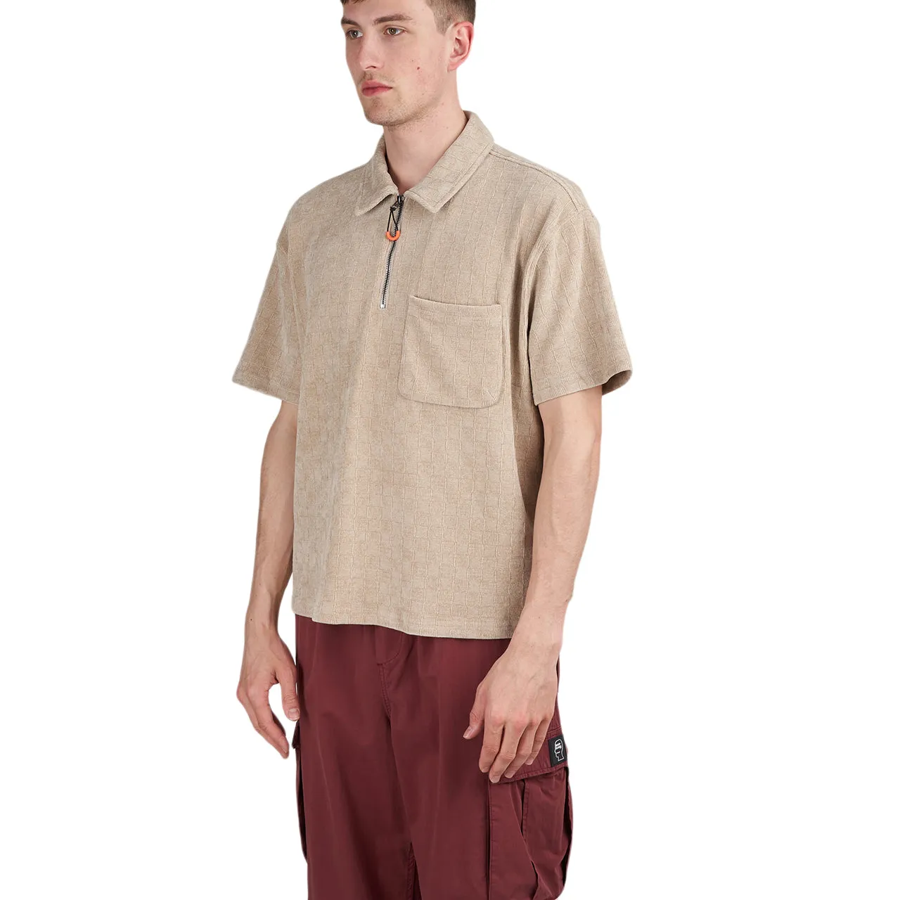 Brain Dead Knit Check Half Zip Shirt (Beige)