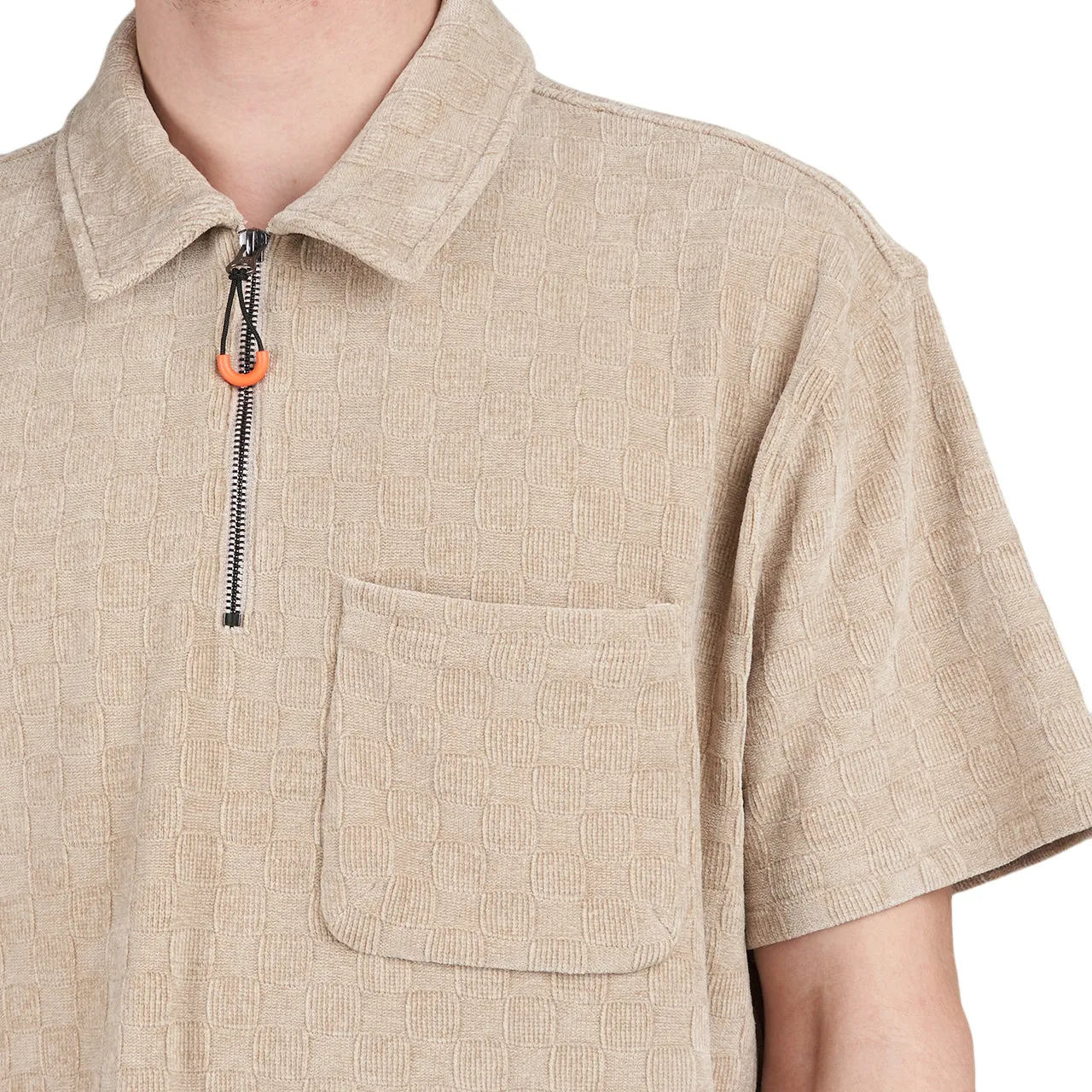 Brain Dead Knit Check Half Zip Shirt (Beige)