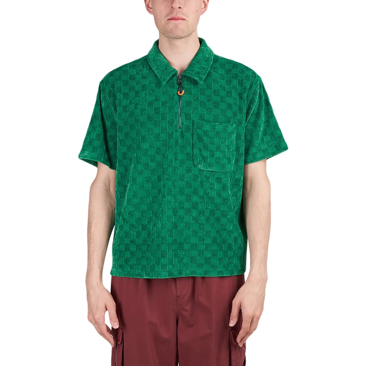 Brain Dead Knit Check Half Zip Shirt (Green)