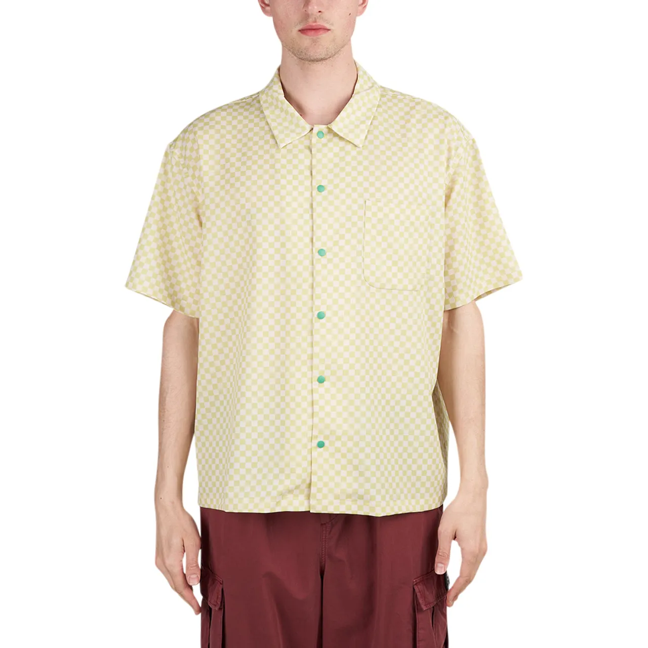 Brain Dead Micro Check Short Sleeve Snap Shirt (Yellow / White / Green)