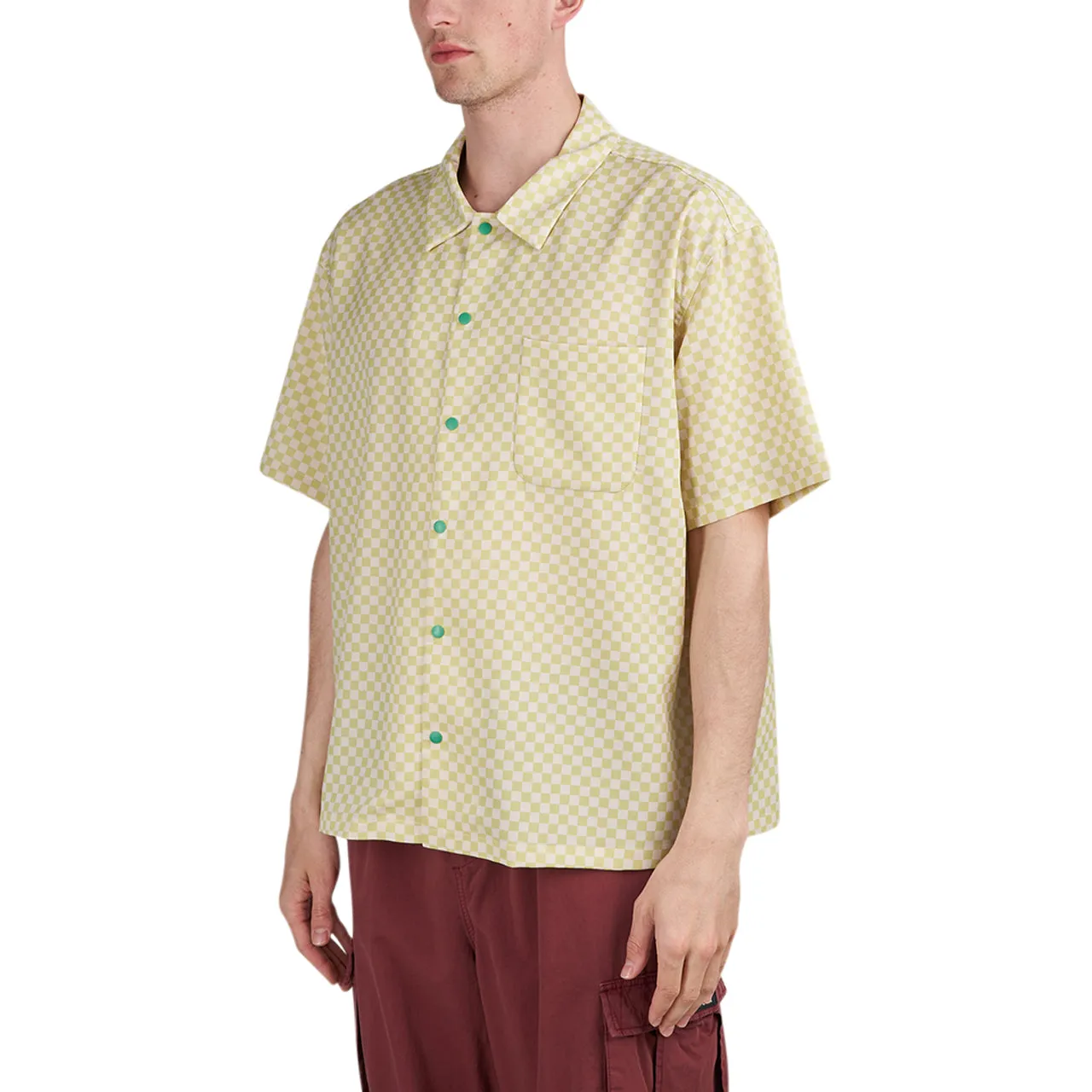 Brain Dead Micro Check Short Sleeve Snap Shirt (Yellow / White / Green)