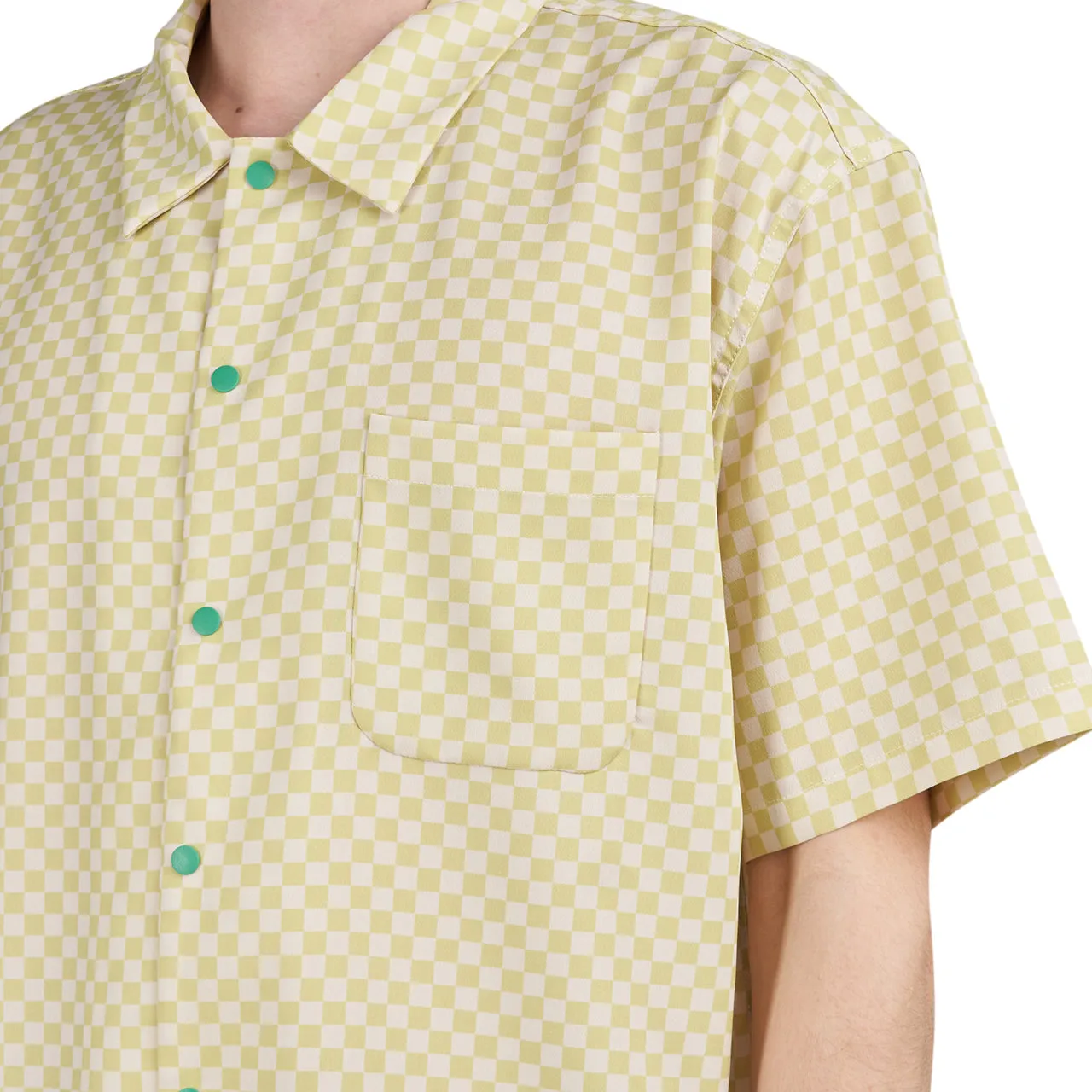 Brain Dead Micro Check Short Sleeve Snap Shirt (Yellow / White / Green)