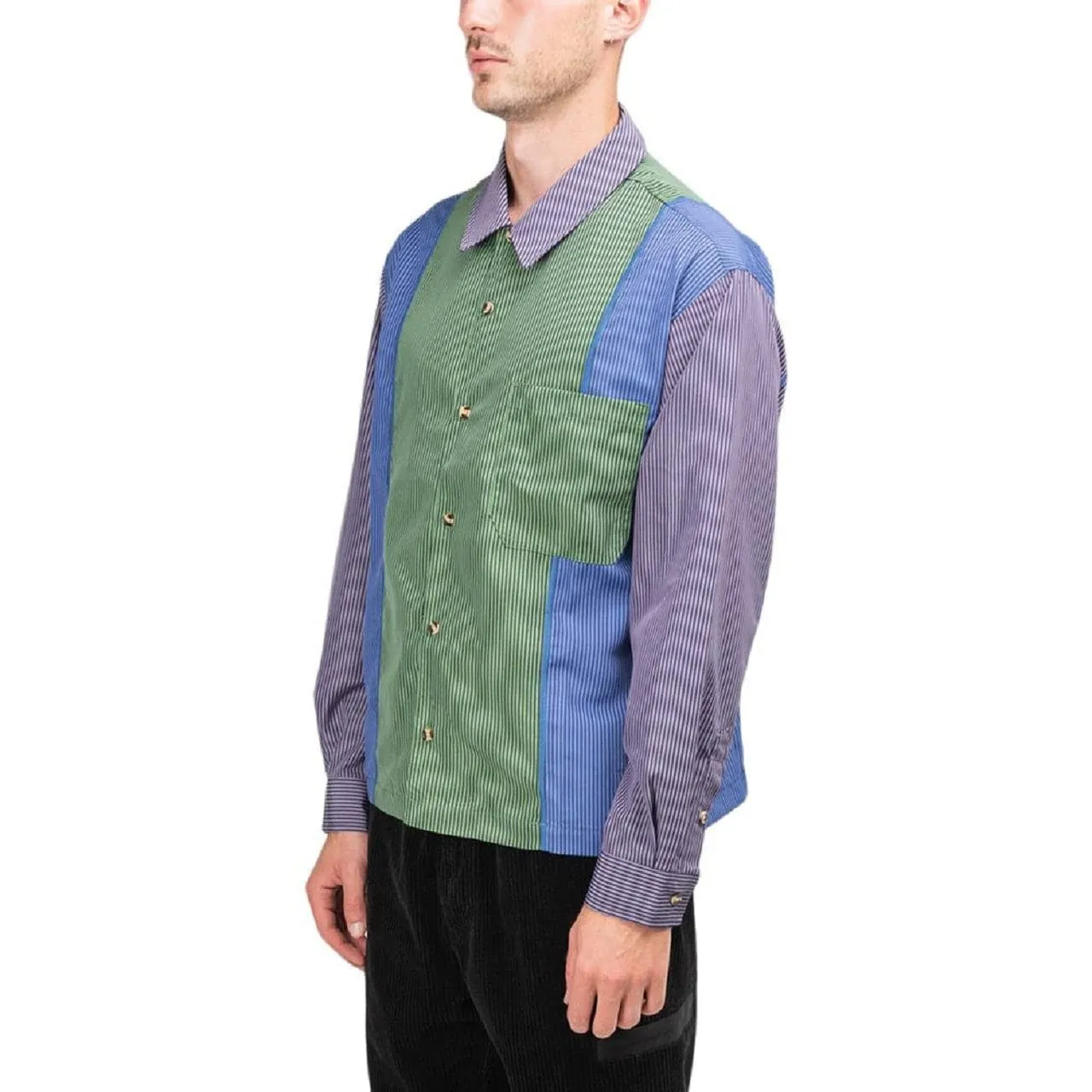 Brain Dead Paneled Stripe Poplin Shirt (Multi)