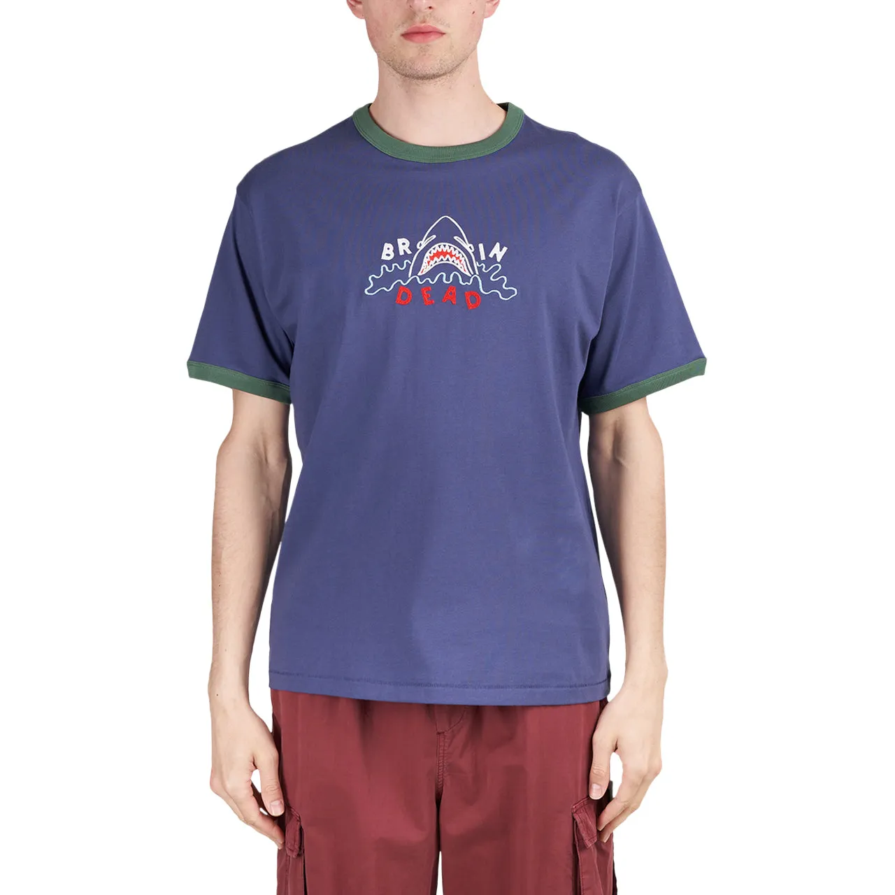 Brain Dead Shark Attack Ringer T-Shirt (Navy)