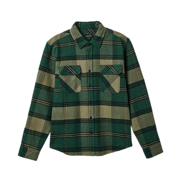 Brixton Bowery Heavy Weight  L/S Flannel - Pine Needle/Olive Surplus