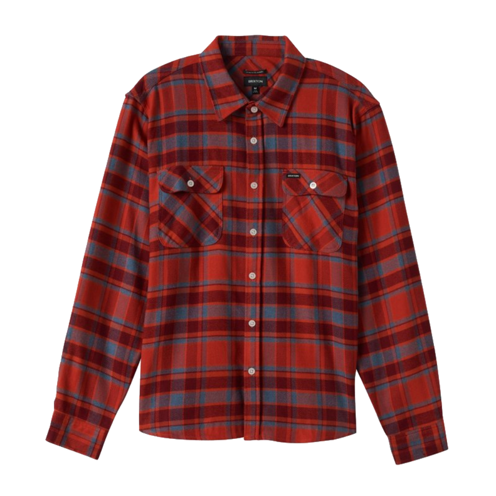 Brixton Bowery L/S Flannel Barn Red/Flint Blue/Burgundy