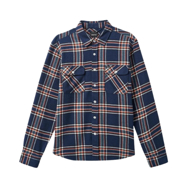 Brixton Bowery L/S Flannel - Washed Navy/Off White/Terracotta