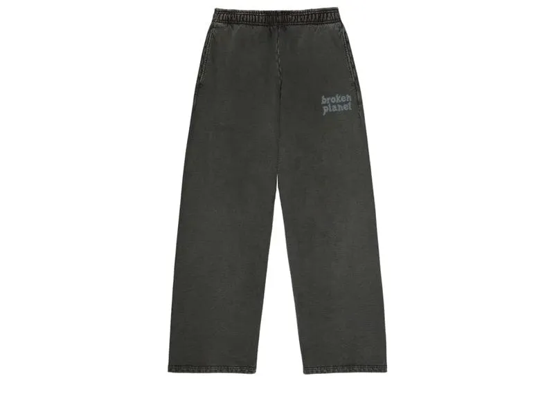 Broken Planet Basics Wide Leg Sweatpants Washed Soot Black