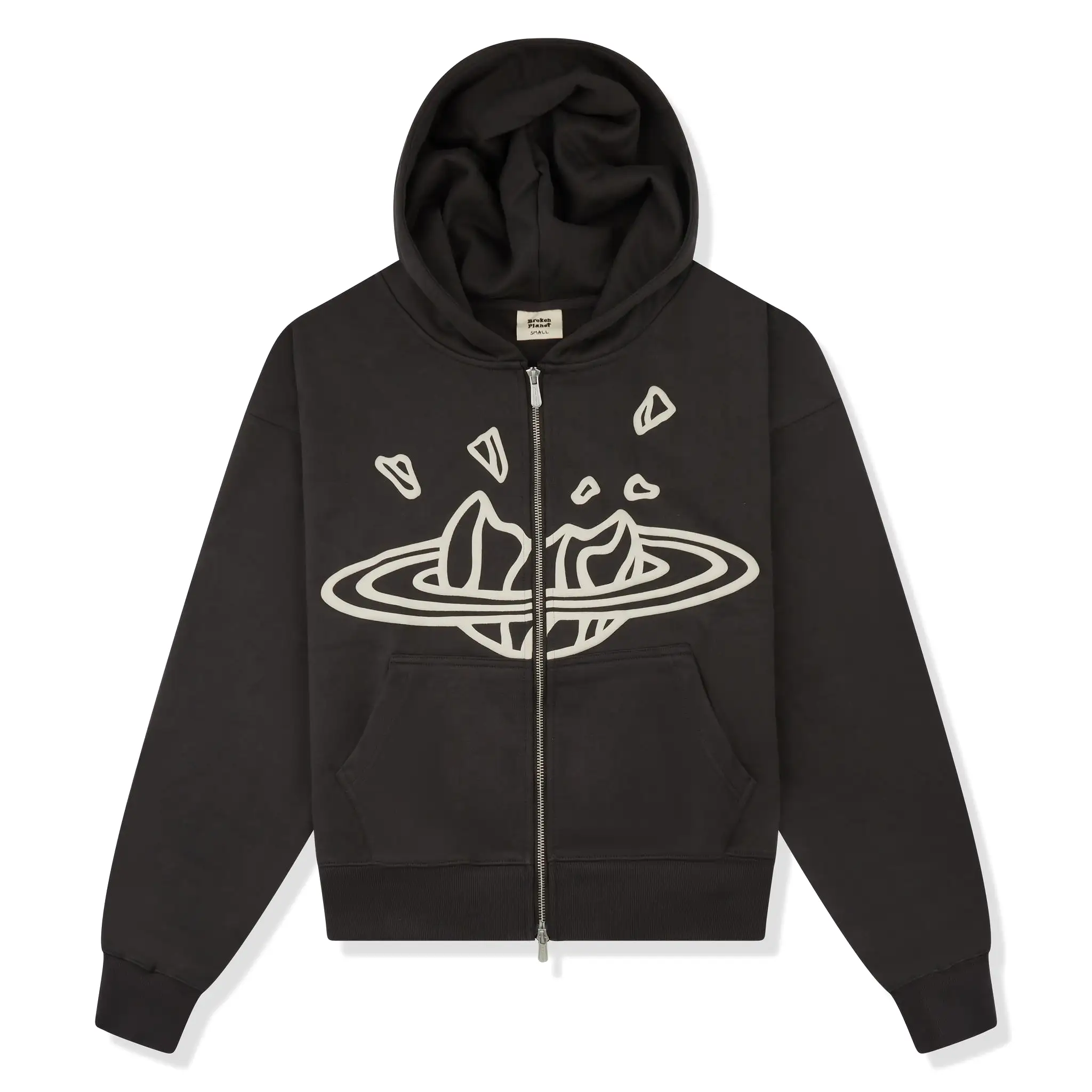 Broken Planet Space Zip-Up Soot Black White Hoodie