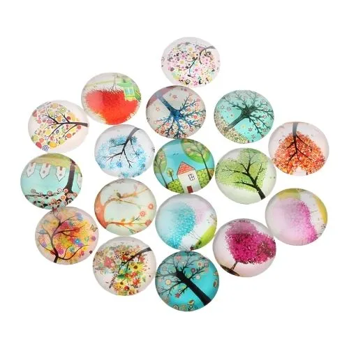 Cabochons, Glass, Dome, Seals, Flat Back, Assorted, Printed, Trees, 20mm