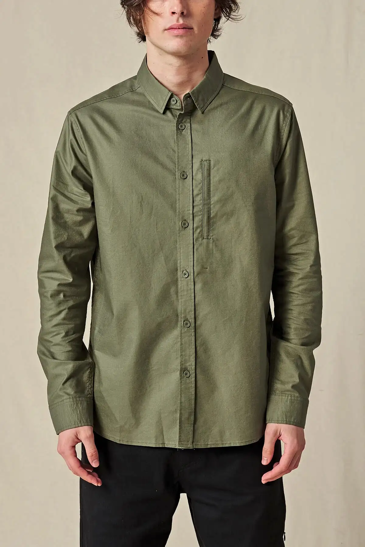 CHEMISE GLOBE FOUNDATION MANCHES LONGUES olive