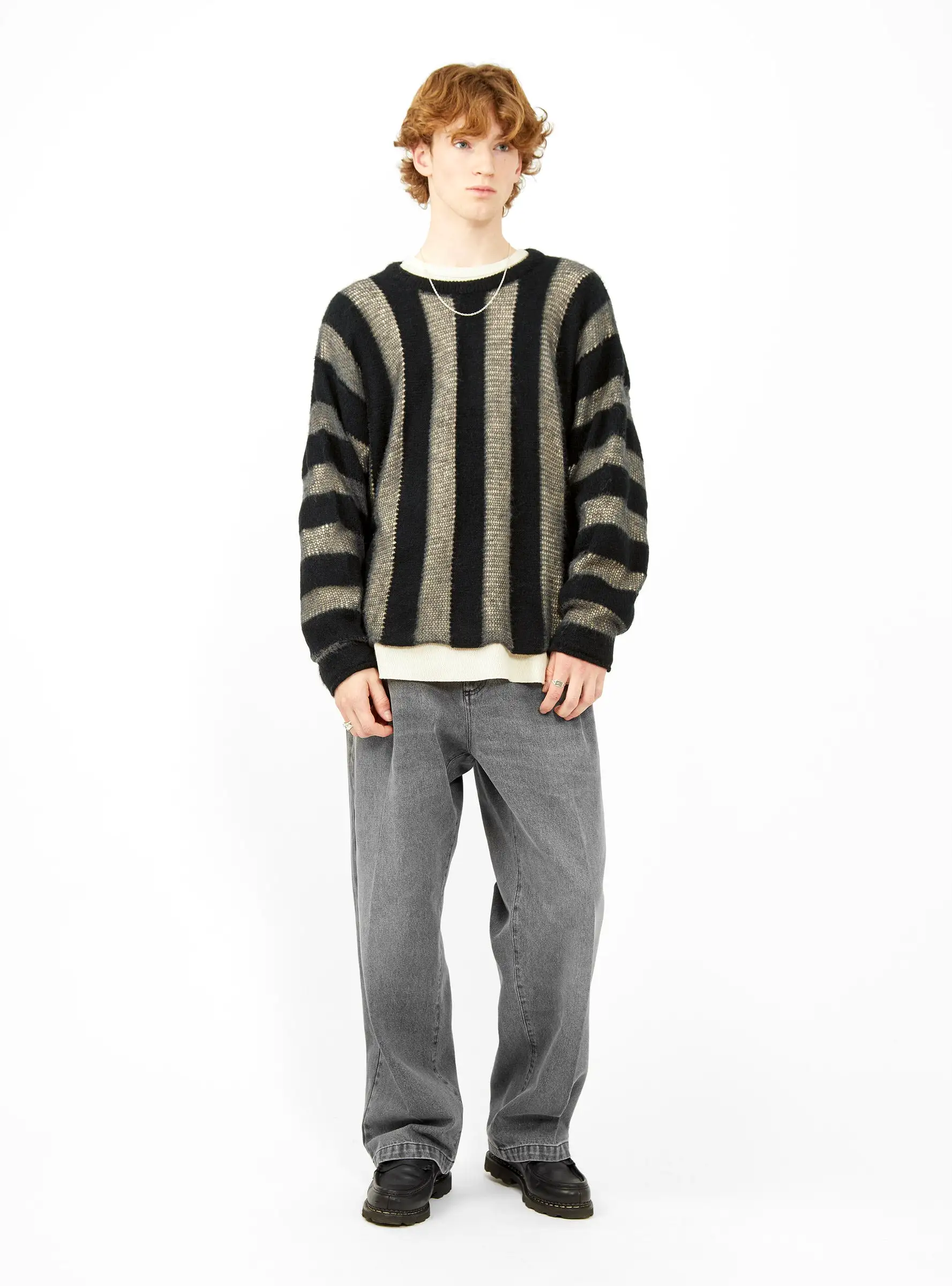 Fuzzy Threadbare Sweater Black Stripe