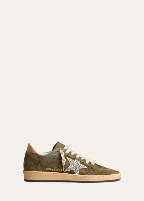 Golden Goose Ballstar Suede Glitter Low-Top Sneakers