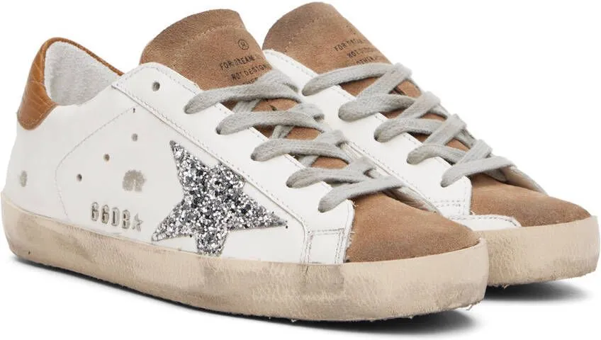 Golden Goose White & Tan Super-Star Sneakers