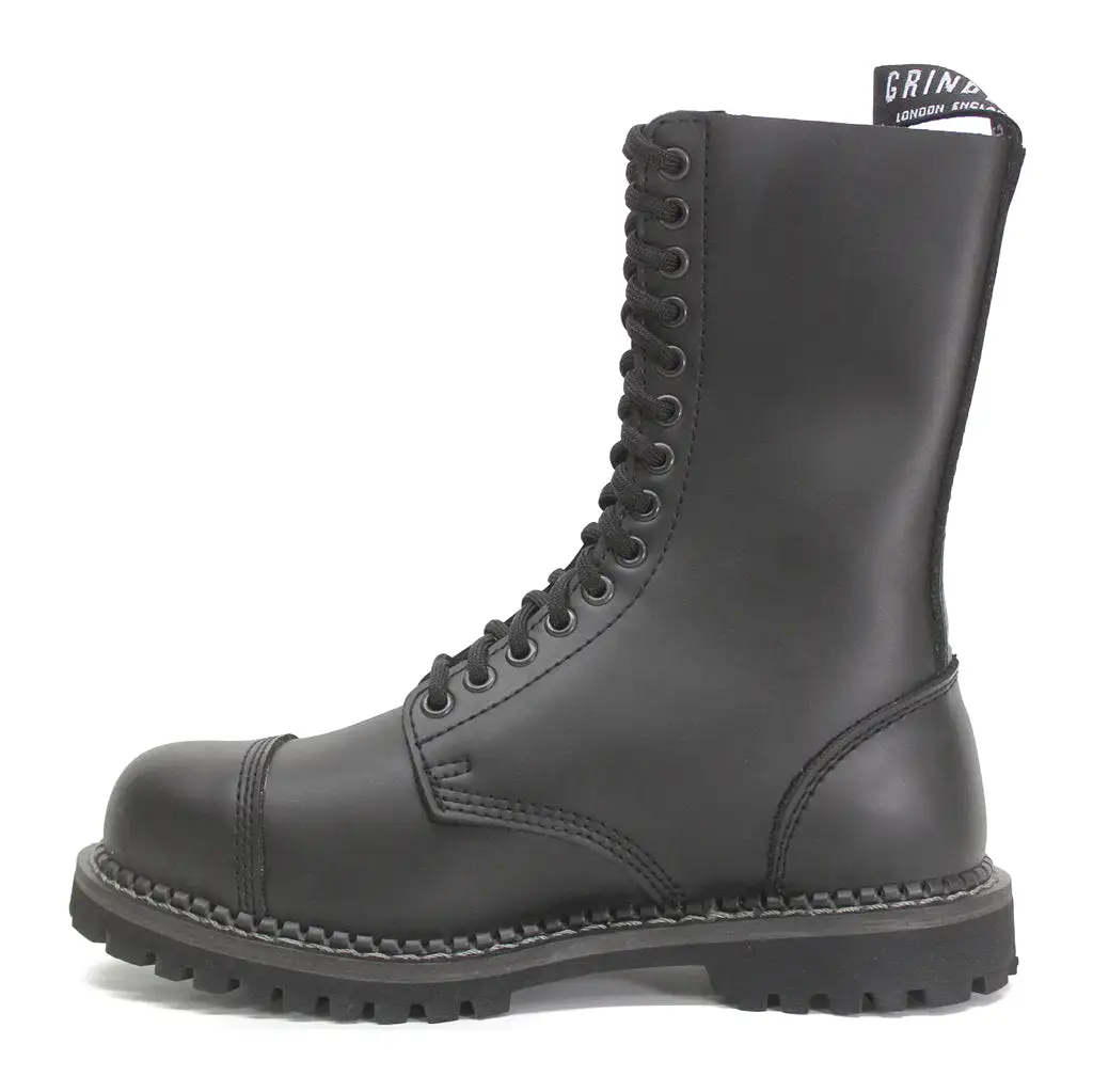 Grinders Unisex Herald Leather Black Boots - UK 10