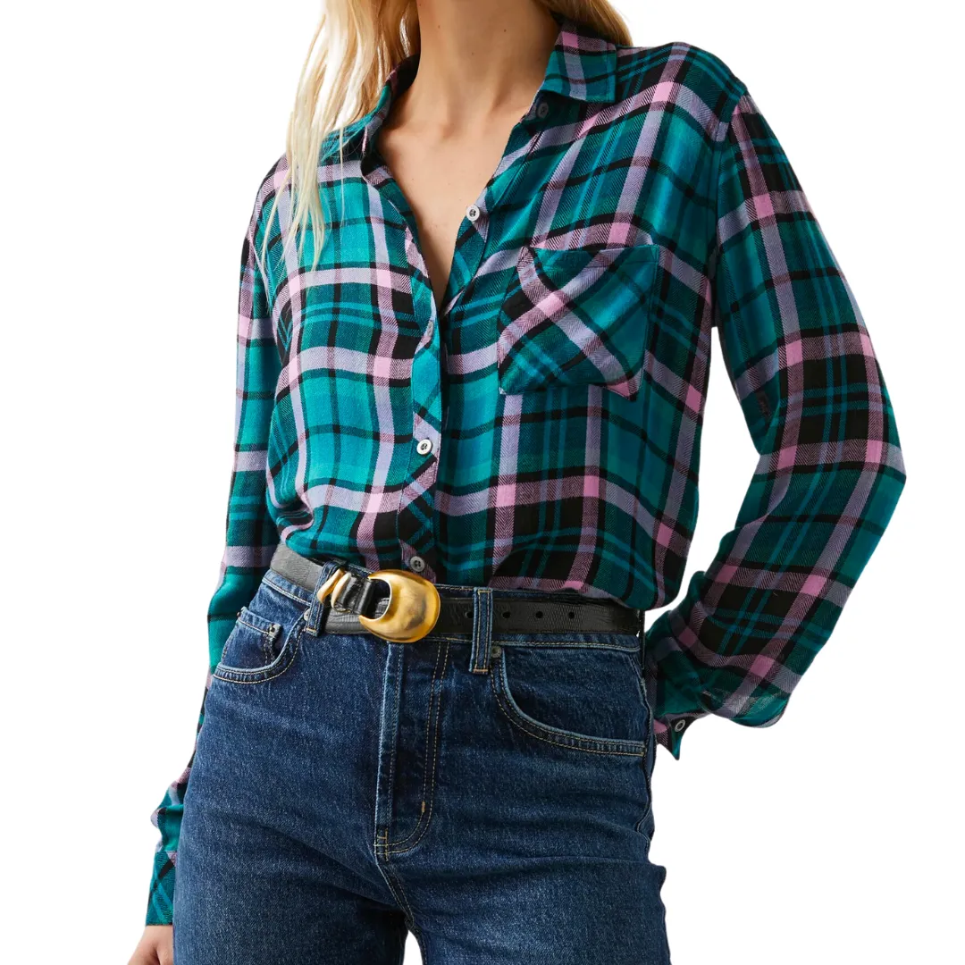 HUNTER PLAID BUTTONDOWN AQUA LILAC